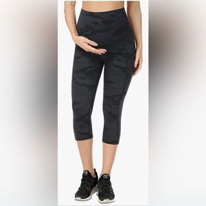 Amposh- Maternity- Black Camouflage Capri Leggings